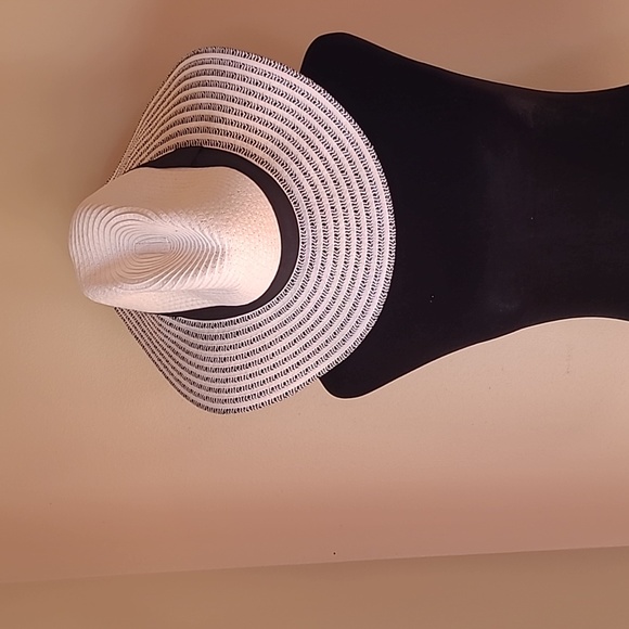 3/$15 Floppy hats, tan/gold sequins, white/black ribbon, black/metallic silver - Picture 3 of 4